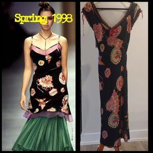 Beyond RARE Betsey Johnson Milkmaid Dress 1998 Asian Print P XS S 90s vintage